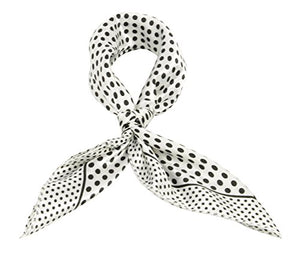 Women Ladies Silk Feel Square Scarf White Polka-dot Pattern Soft Neckerchief
