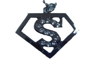 Unisex DC Superman superhero silver tone with diamonte fashion bling necklace pendant - posted from London by Fat-catz