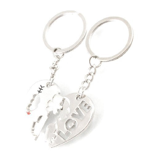 Couple Lover Gift Heart Pendant Metal Keychain Keyring 2 Pcs
