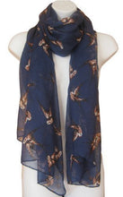 Load image into Gallery viewer, World of shawls Navy Blue Swallow Bird Print Scarf Ladies Birds Wrap Shawl
