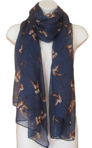 World of shawls Navy Blue Swallow Bird Print Scarf Ladies Birds Wrap Shawl