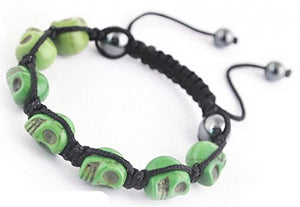 EOZY Shamballa-Style Nylon 18 mm with Knitted Skull Green Gemstone Bracelet