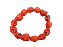 Load image into Gallery viewer, Fat-catz-copy-catz Quality Carved Stone Gothic Skull Jewellery Bracelet, Hand Crafted howlite Punk Style Bracelet, Elasticated
