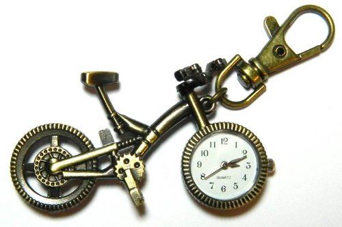 Bronze 3d Bicycle Pocket Key Ring Mini Pendant Clock Watch MY-1380