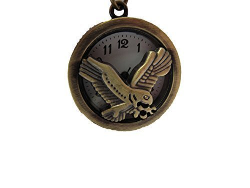 Fat-catz-copy-catz Bronze Vintage Antique style Hummingbird eagle design Mini Quartz Roman Numerals Clock pocket watch fob keyring Free UK P&P Gift Idea