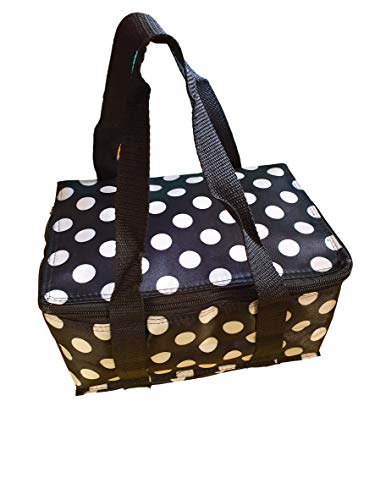 Fat-catz-copy-catz Black & White spotted polka dots recycled eco friendly, waterproof & insulated (hot & cold) ladies, girls, kids, lunch bag, handbag