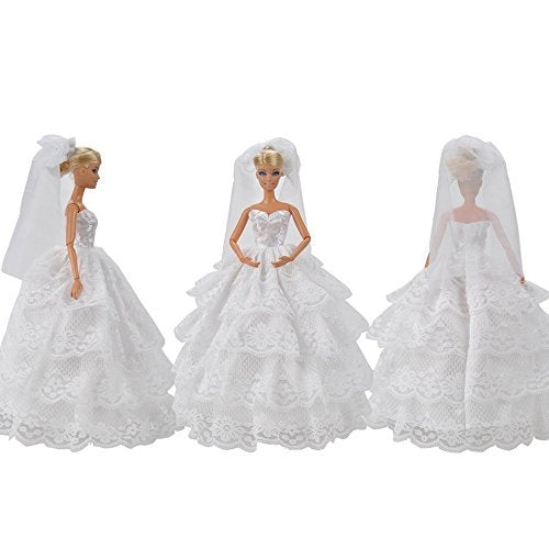 Fat-catz-copy-catz Quality Several Tiers Dolls sized Traditional White full Wedding Ball Gown Dress & Veil (doll not included)