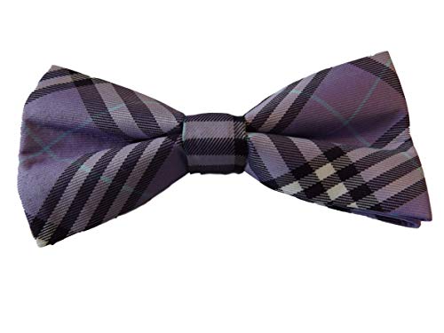Fat-catz-copy-catz Mens Unisex Pre-Tied adjustable Purple Lilac Tartan plaid print, cotton dickie bow tie