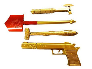 Set of 4 Gun, Shovel Bullet, Axe Themed Novelty Ink Desk Office pens, Mens Boys Toys Unisex Gift idea - by Fat-catz-copy-catz