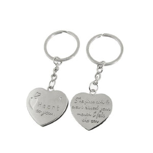 2 Pcs Faux Rhinestone Decor Heart Lover Couple Key Chain Keyring