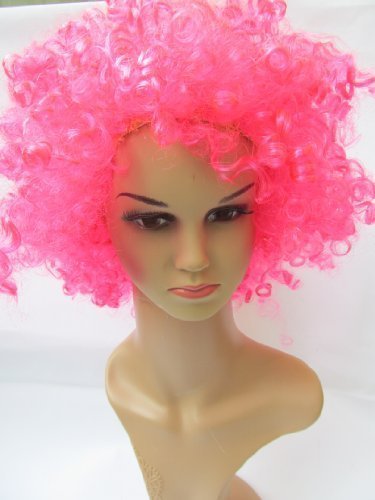 Fat-catz-copy-catz Short 70's style afro clown unisex ladies bubble gum pink one sized fancy dress, party wig