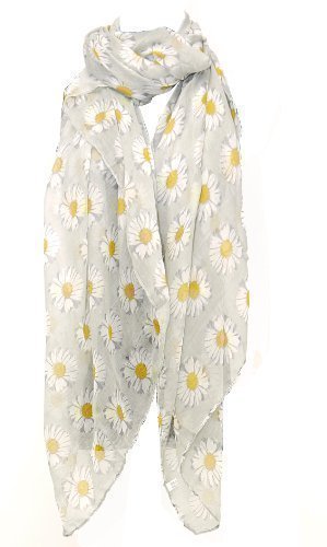 Large Soft Grey Ladies Daisy Flower Scarf