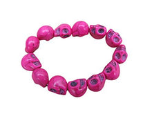 Load image into Gallery viewer, Fat-catz-copy-catz Quality Carved Stone Gothic Skull Jewellery Bracelet, Hand Crafted howlite Punk Style Bracelet, Elasticated
