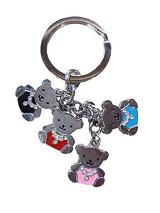 Fat-catz-copy-catz Silver Tone and Multi Colour Bears Teddy Bears Diamonte and Jewels Keyring