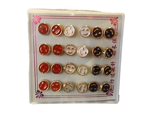Wholesale lot: 12 pairs Plastic fashion mens, womens, unisex retro smiley happy faces earrings, studs in box by Fat-catz-copy-catz