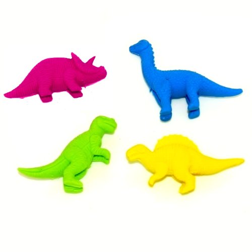 Dinosaur Bag of 4 Erasers - 3d Novelty Erasers Rubbers - Set of 4 (T-Rex, Spineosaurus, Ceratops and Brontosaurus)