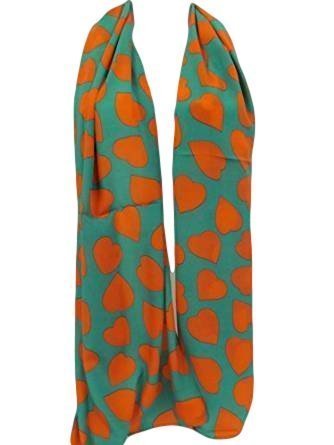 Velvet Green with Peach Hearts Design Celebrity Style Ladies Fashion Shawl Scarf 160cm x 48cm-by Fat-Catz