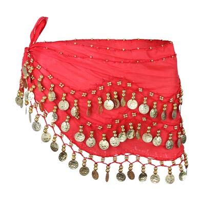 Red Belly Dance Wrap Hip Scarf Belt With Gold Coins