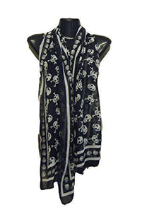 L&W PUNK Skull and Crown Silk Feel Chiffon Scarves Black White (Black)