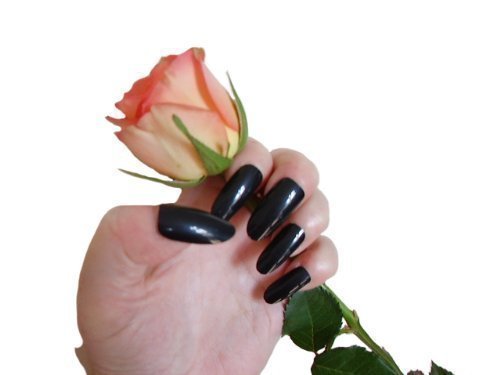 Long Oval Black Full Cover False Nails from Pink-Candy - 100
