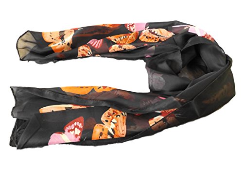 Fat-catz-copy-catz Ladies Chiffon Light Weight Black Butterfly Insect Scarf Shawl Wrap