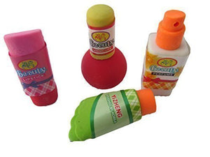 Fat-catz-copy-catz Set of 4 Novelty Collectable Colourful Cosmetics:Lipstick, Perfume, Lotion & Nail Polish Japanese Style Erasers Rubbers (not Iwako)