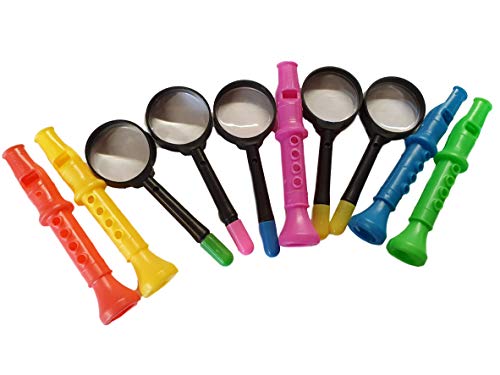 Fat-catz-copy-catz 10x Mini plastic magnifying glasses and recorders, flutes party bag or pinata fillers