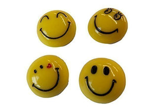 Set of 4 novelty yellow smiley faces metal badge style fridge magnets 3cm diameter - by Fat-catz-copy-catz