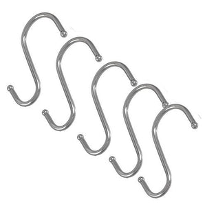 Fat-catz-copy-catz Metal S Hook 5-Pack Stainless Steel Various Sizes For Hanging clothes, Scarfs, in Kitchens, Shops, markets
