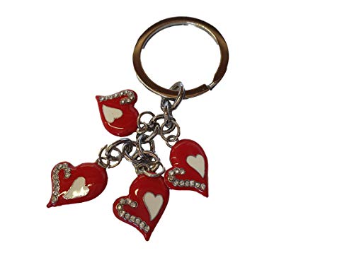Fat-catz-copy-catz Unisex Red hearts, love, valentines jewel detailing keyring