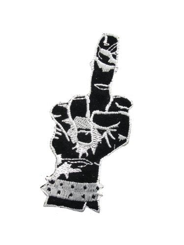 MIDDLE FINGER Iron On Patch Applique (Lot of 2 pieces) Fabric Embroidered Motif Biker Decal 5 x 2 inches (12.5 x 5 cm) by Biker