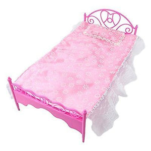 Fat-catz-copy-catz 1x Pink Mini Bed With Pillow for 11" Princess Dolls Dollhouse Bedroom Furniture
