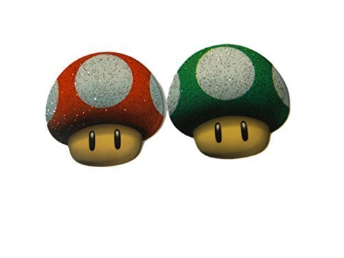 Fat-catz-copy-catz Mario red & green power-up mushroom smooth iron on heat transfer clothes patch