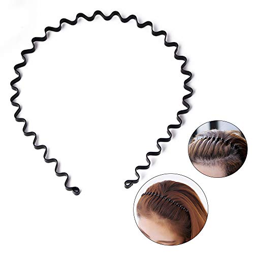 S SIFUNUO Unisex Black Spring Wavy Metal Hair Hoop Band Men Women Sports Headband Headwear Accessories