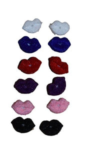 Wholesale lot: 6-8 pairs Fashion girls, womens, unisex rainbow striped round square moustache lips earrings, studs in box by Fat-catz-copy-catz (faux fur lips earrings)