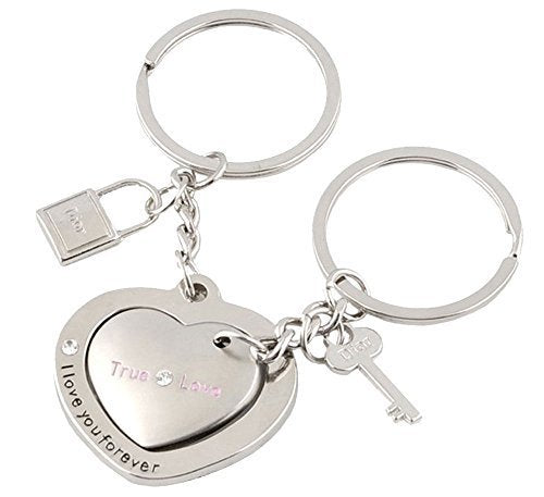 Lovers, couples set of 2 heart, lock & key keyrings, gift idea posted from London by Fat-catz