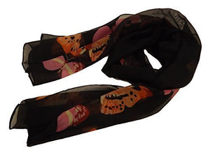 Fat-catz-copy-catz Black butterfly scarf, chiffon feel, light weight ladies summer scarf