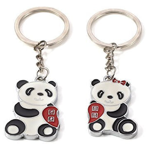 Fat-catz-copy-catz Lovers set of 2 silver tone Chinese Panda Bears male & female valentine gift idea