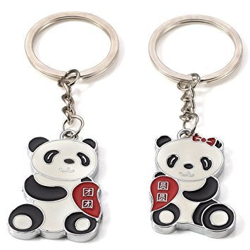 Fat-catz-copy-catz Lovers set of 2 silver tone Chinese Panda Bears male & female valentine gift idea