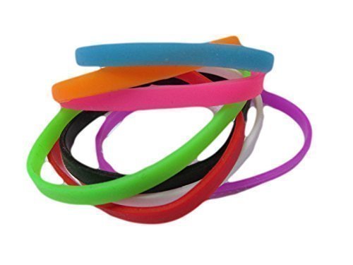 Fat-catz-copy-catz Set of 8 Unisex Girls Slim Silicone Fashion Rubber Bands Bracelets: Black, White, Pink, Red