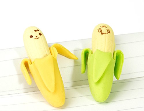 2x cute banana rubber pencil eraser, school and office supplies