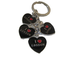 cute 4 piece i love London black hearts GB enamel keyring handbag charm gift uk seller - posted from London only by Fat-catz