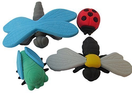 Fat-catz-copy-catz Set of 4 Novelty Collectable Colourful large insects ladybird dragonfly Japanese Style Erasers Rubbers (not Iwako)
