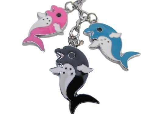 3 piece multi coloured dolphins sea ocean enamel metal keyring handbag charm detailing gift idea - by Fat-catz-copy-catz