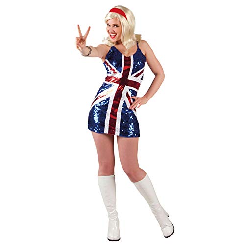 Fat-catz-copy-catz Thin Strapped Sexy Sequinned Blue Union Jack England Patriotic Ladies Fancy Dress Outfit Ginger Spice Girls