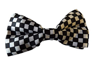Fat-catz-copy-catz Mens Unisex Pre-Tied adjustable Black white Check, chess board, dickie bow tie satin polyester