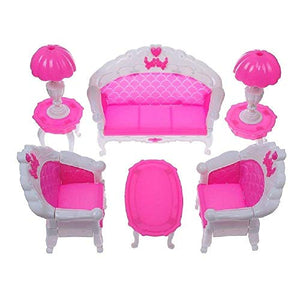 Fat-catz-copy-catz Doll Sized Pink Living Room Furniture Set: Sofa, Chairs, Tables & Lamps