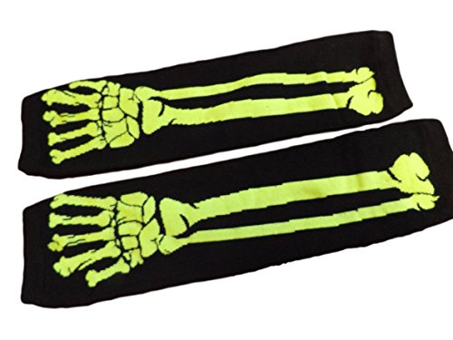 Poizen Industries - Bones Skeleton Emo Psychobilly Arm Warmers Fingerless Gloves (Black - Green)