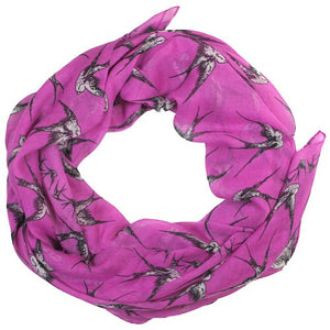 Large swallow birds printed design women scarf (Fuschia)