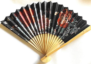Fat-catz-copy-catz 1x Quality Black Paper & Wood Chinese Japanese Oriental Fancy Dress Geisha Decorative Fan 26cm